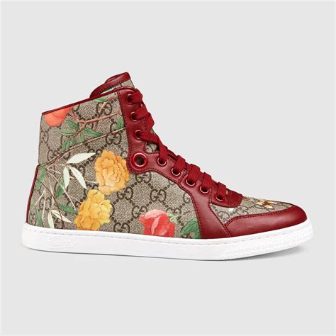 gucci leather high-top sneaker with feline|gucci women's sneakers.